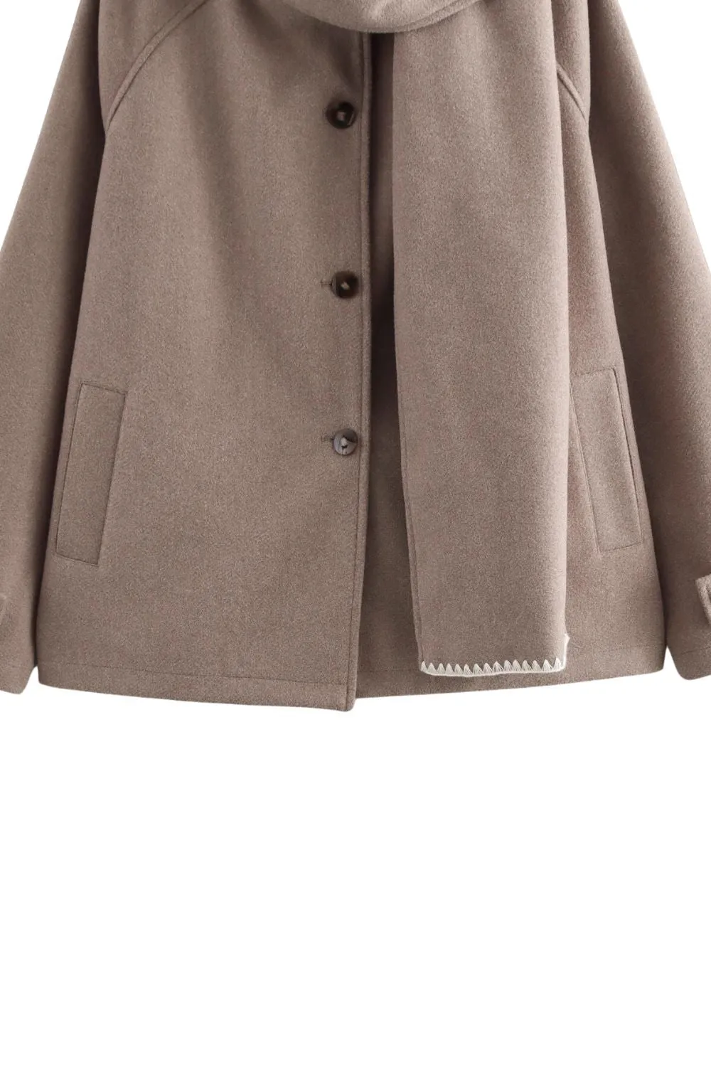 ' Daina' Buttoned Long-Sleeve Coat with Attached Scarf