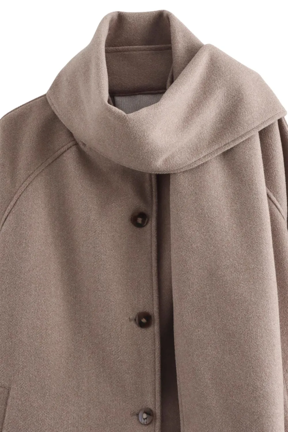 ' Daina' Buttoned Long-Sleeve Coat with Attached Scarf