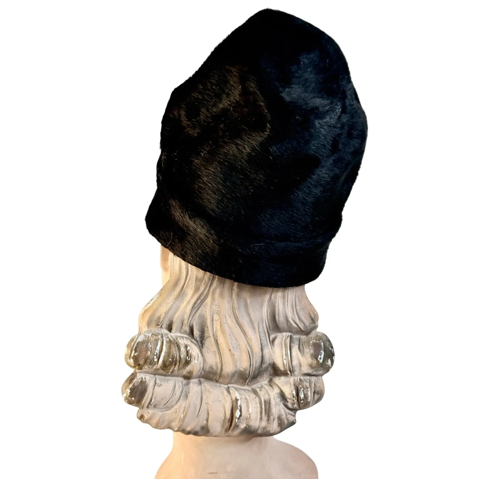 1940s Womens Tall Architectural Fur Felt Hat Black Turban Style Med. Bonwit Teller