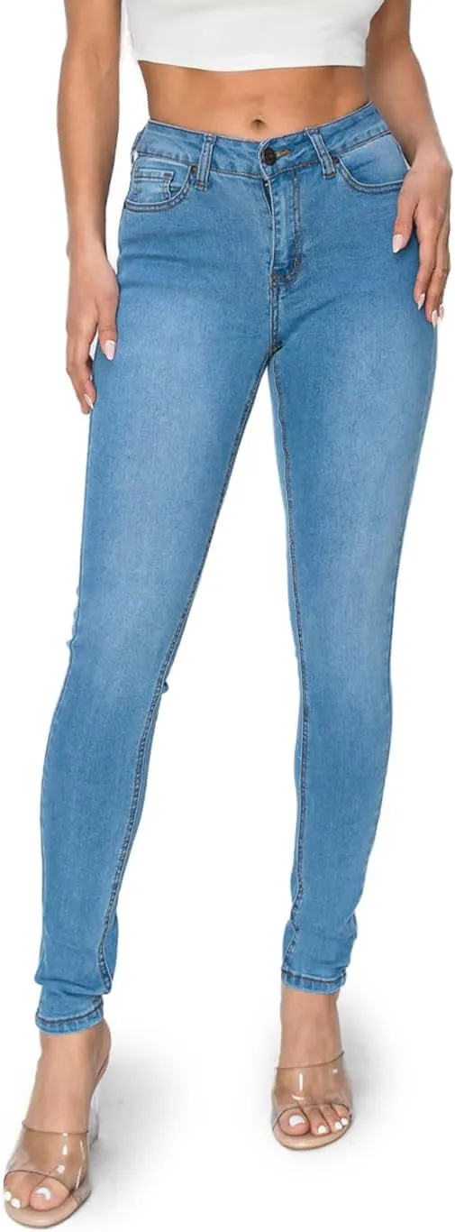 2LUV Women's Stretchy 5 Pocket Skinny Light Denim Jeans Back to School Junior Clothing Apparel Light Denim 5