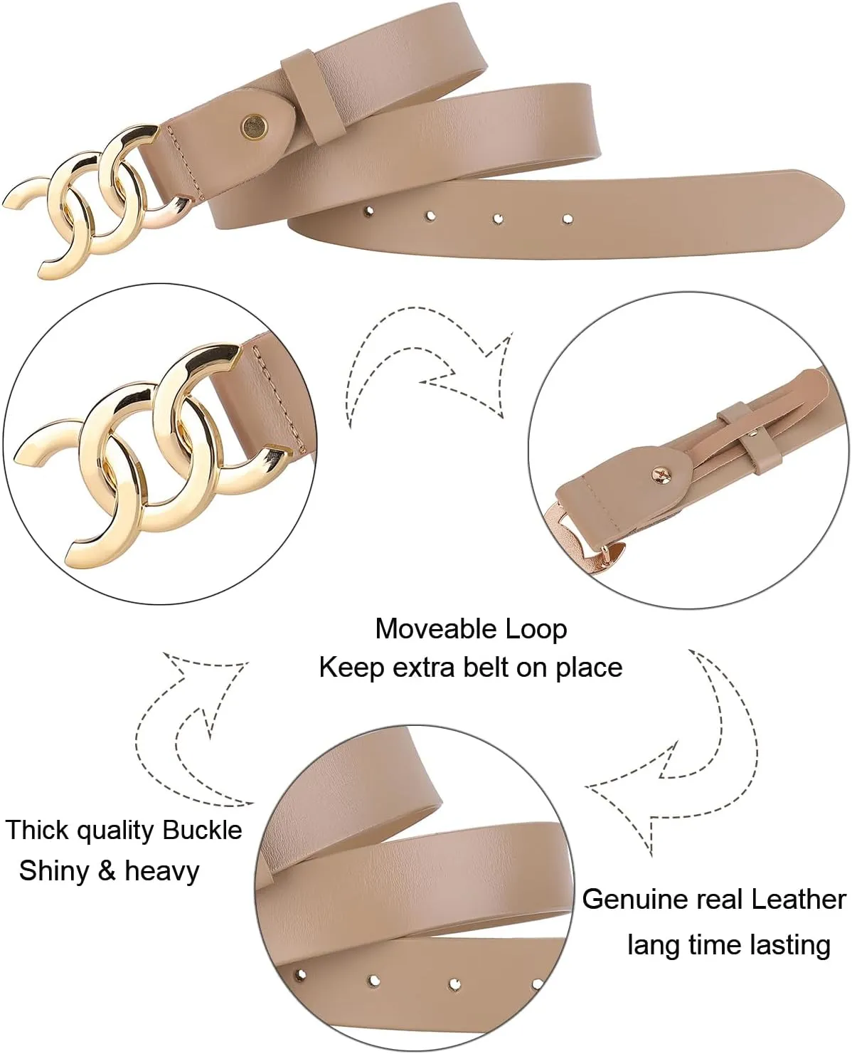 ALAIX Women's Belt Gold/Silver Buckle Belt Black leather belt Fashion Dress Pants Jeans belts for women