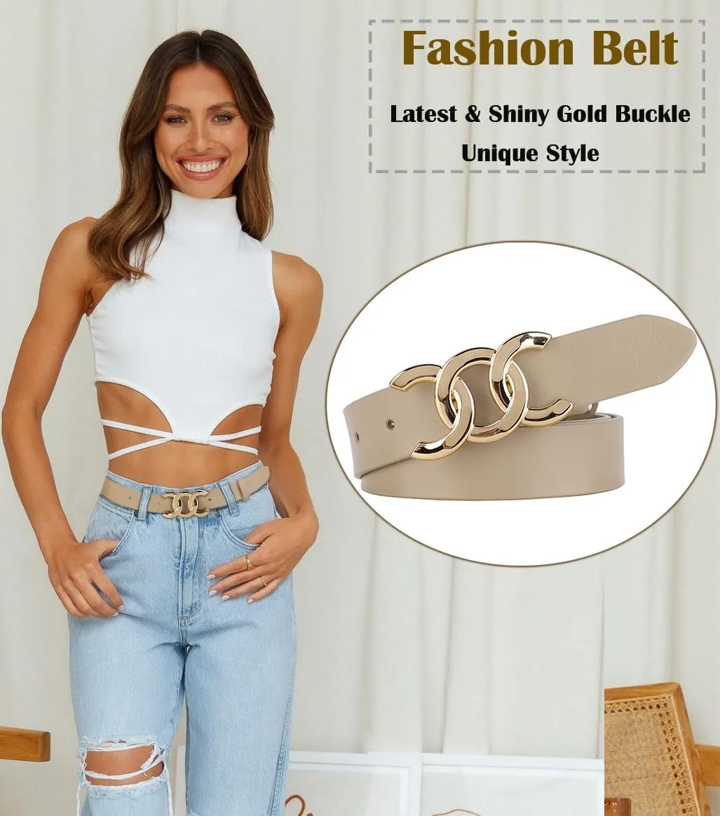 ALAIX Women's Belt Gold/Silver Buckle Belt Black leather belt Fashion Dress Pants Jeans belts for women