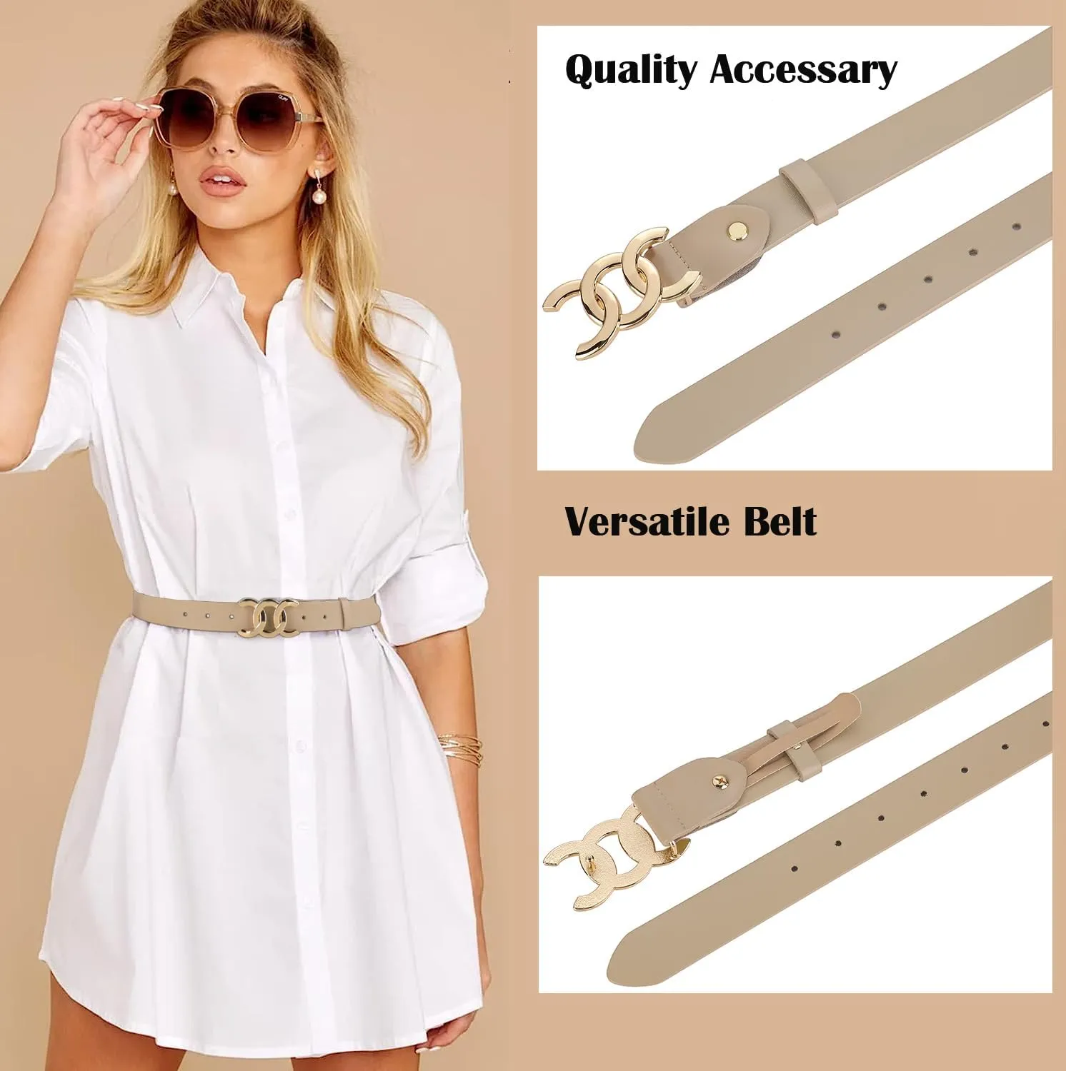 ALAIX Women's Belt Gold/Silver Buckle Belt Black leather belt Fashion Dress Pants Jeans belts for women