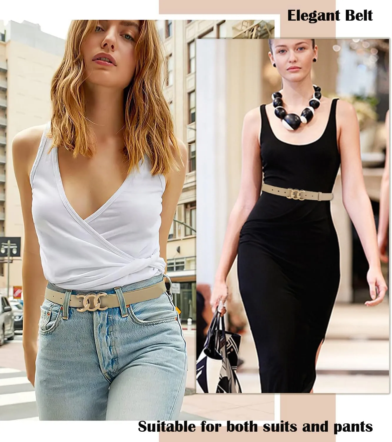 ALAIX Women's Belt Gold/Silver Buckle Belt Black leather belt Fashion Dress Pants Jeans belts for women