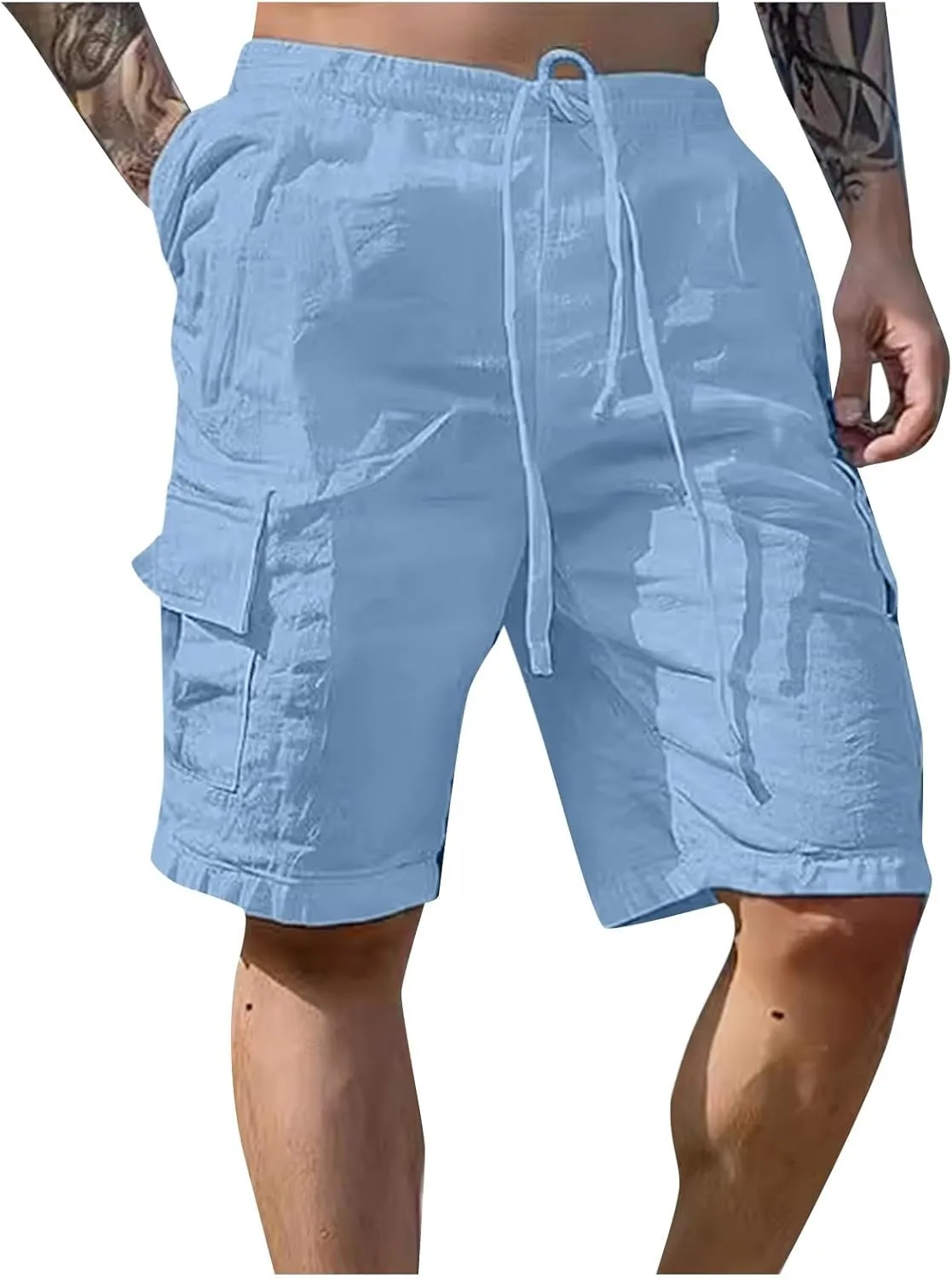 Alalaso Mens Cotton Linen Shorts Casual Drawstring 5.5Inch Stretch Workout Shorts Casual Suitable for Yoga Golf Shorts