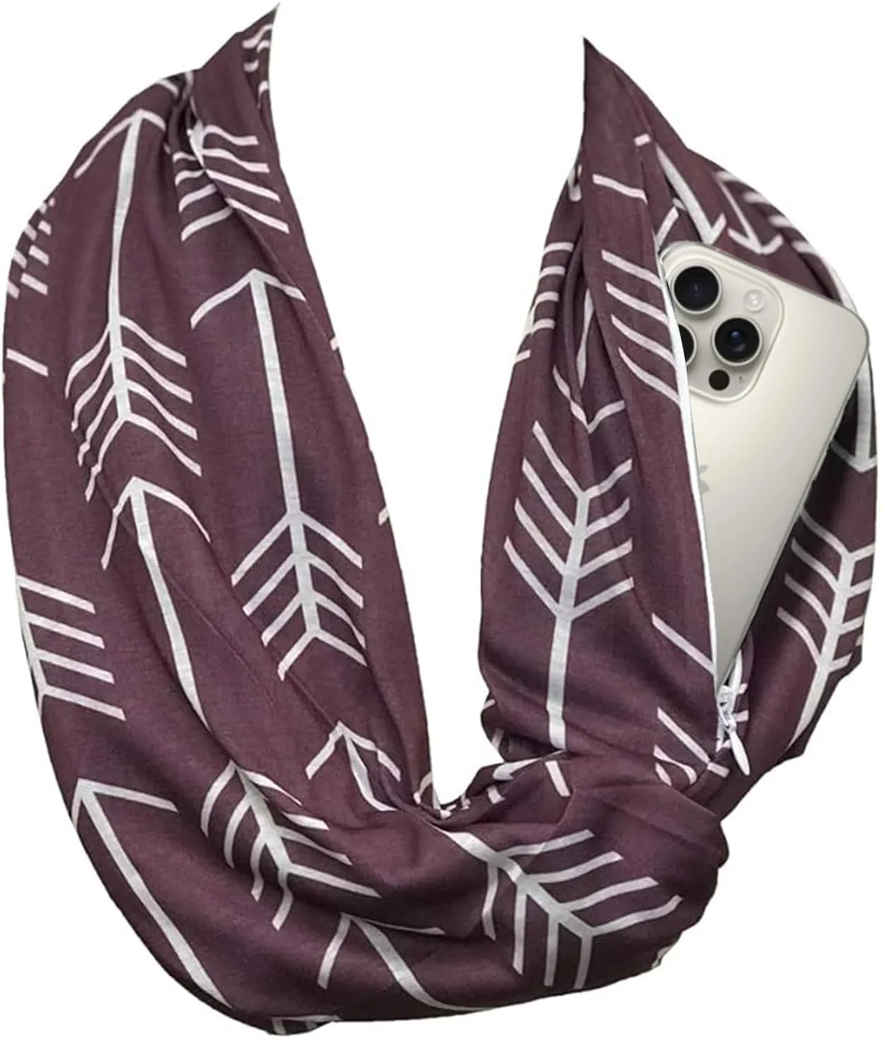 Arrow Pattern Infinity Scarf for Women - Travel Scarf with Hidden Zipper Pocket - All Seasons