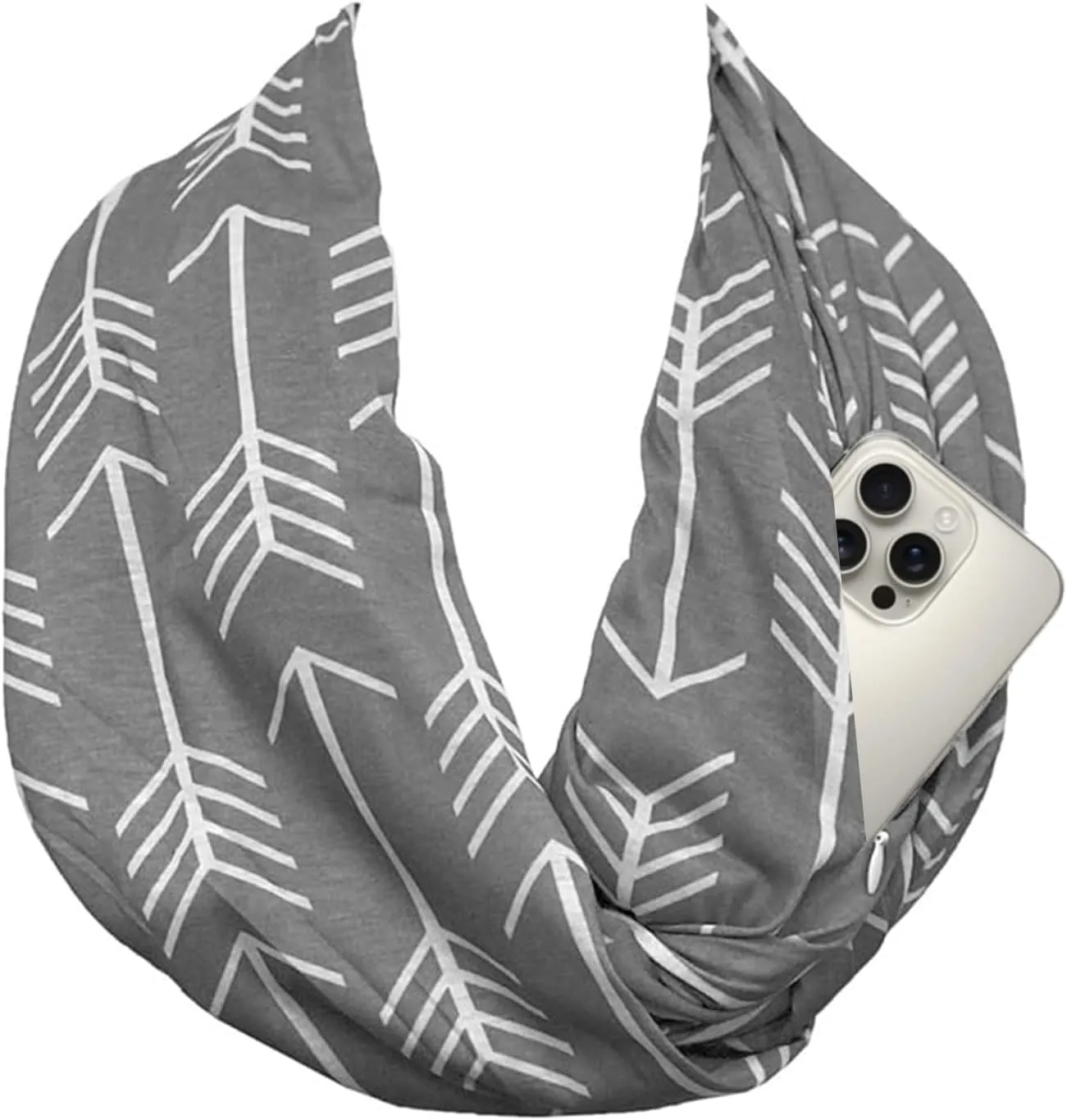 Arrow Pattern Infinity Scarf for Women - Travel Scarf with Hidden Zipper Pocket - All Seasons