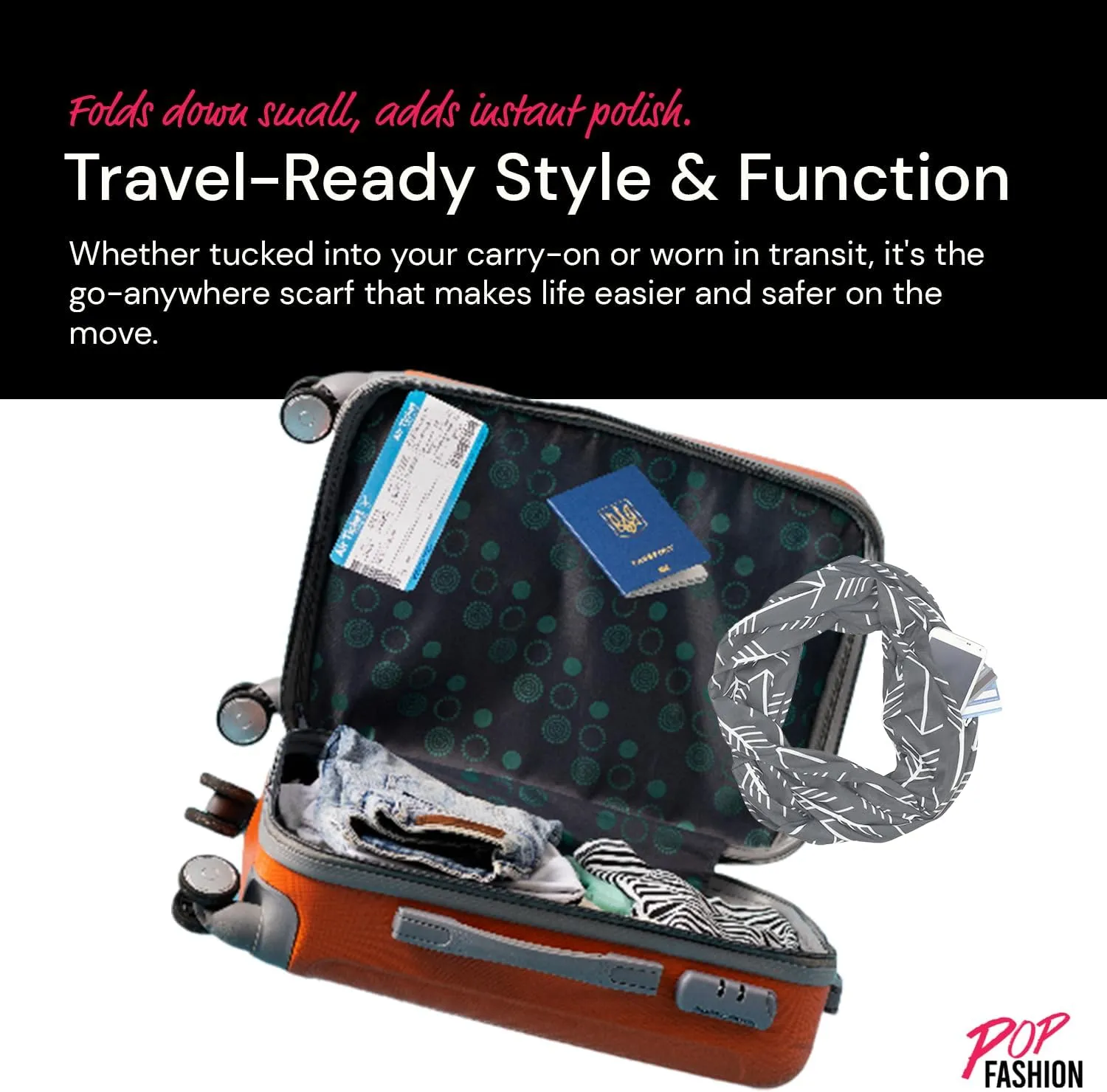 Arrow Pattern Infinity Scarf for Women - Travel Scarf with Hidden Zipper Pocket - All Seasons