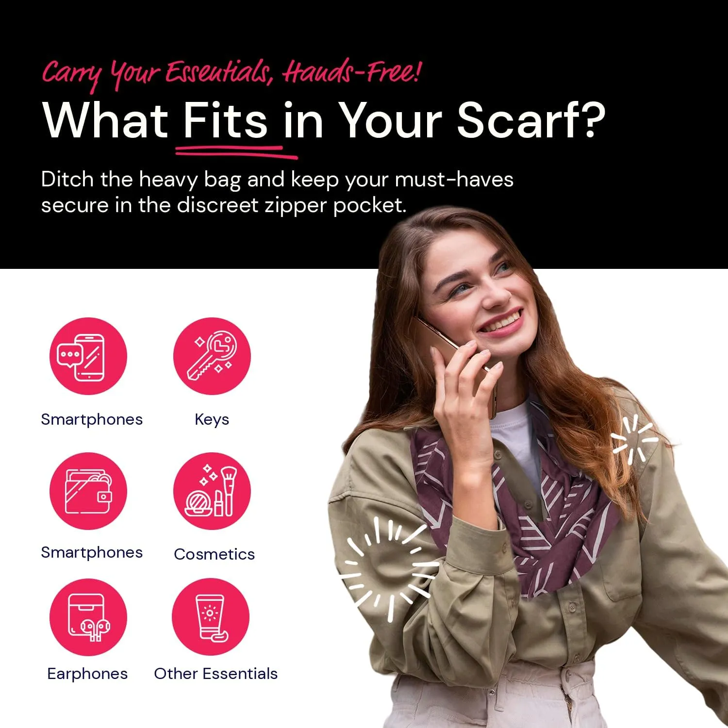 Arrow Pattern Infinity Scarf for Women - Travel Scarf with Hidden Zipper Pocket - All Seasons