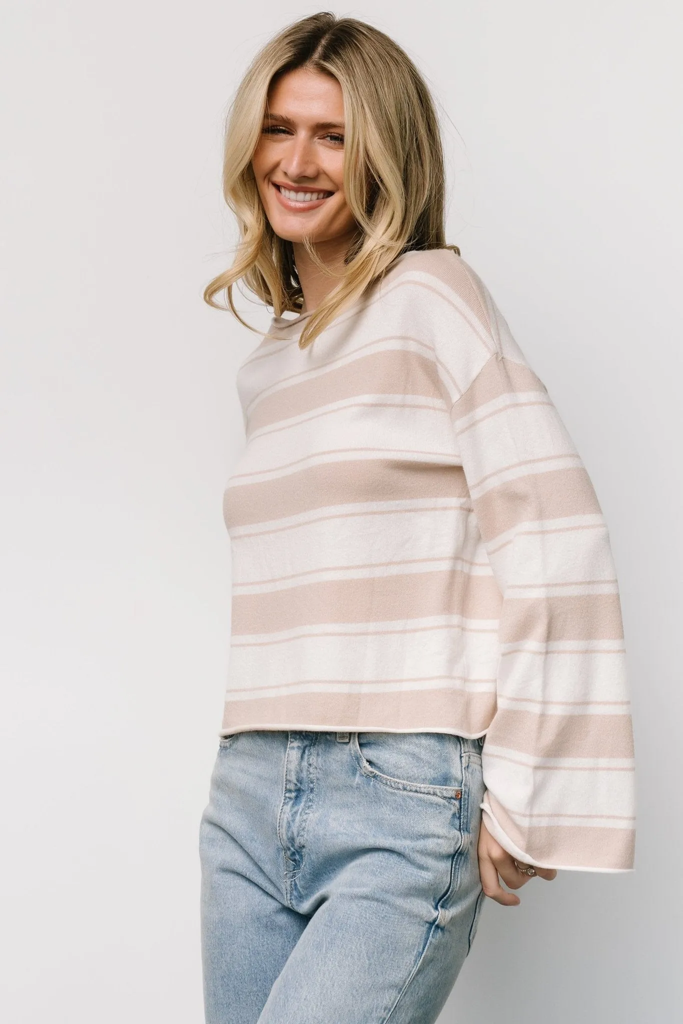 Astoria Striped Top | Ivory   Sand