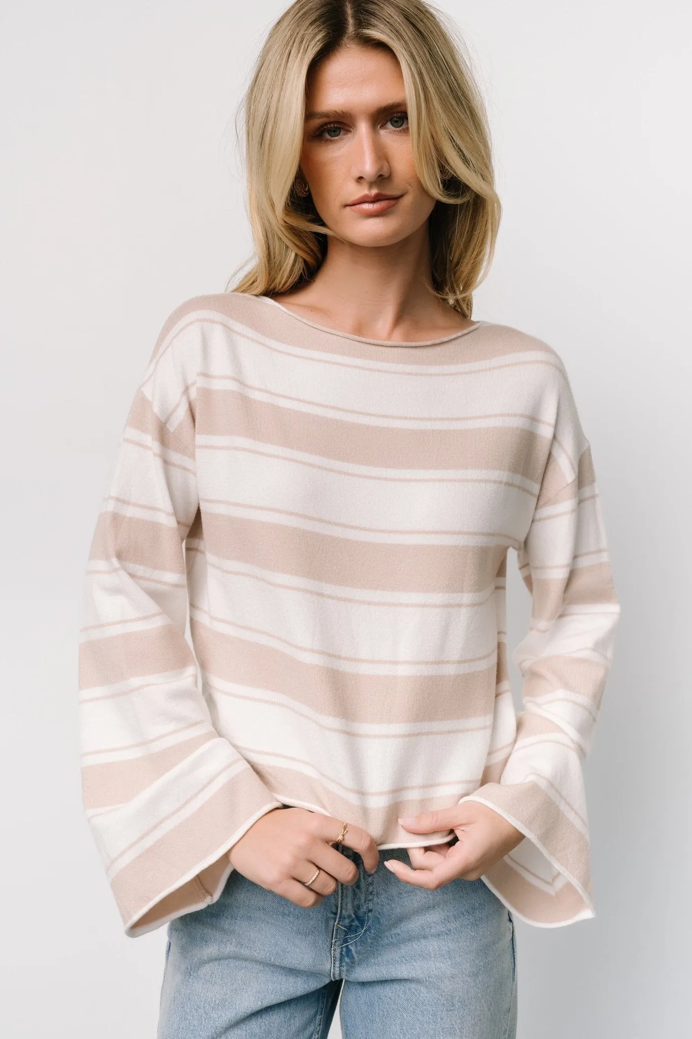 Astoria Striped Top | Ivory   Sand