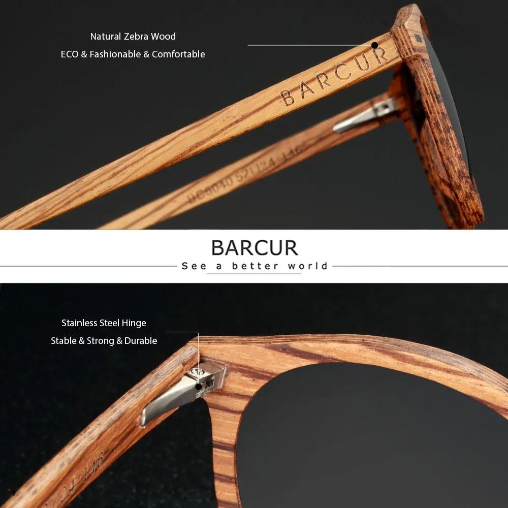 BARCUR Stylish Zebra Wood Sunglasses Round 5045
