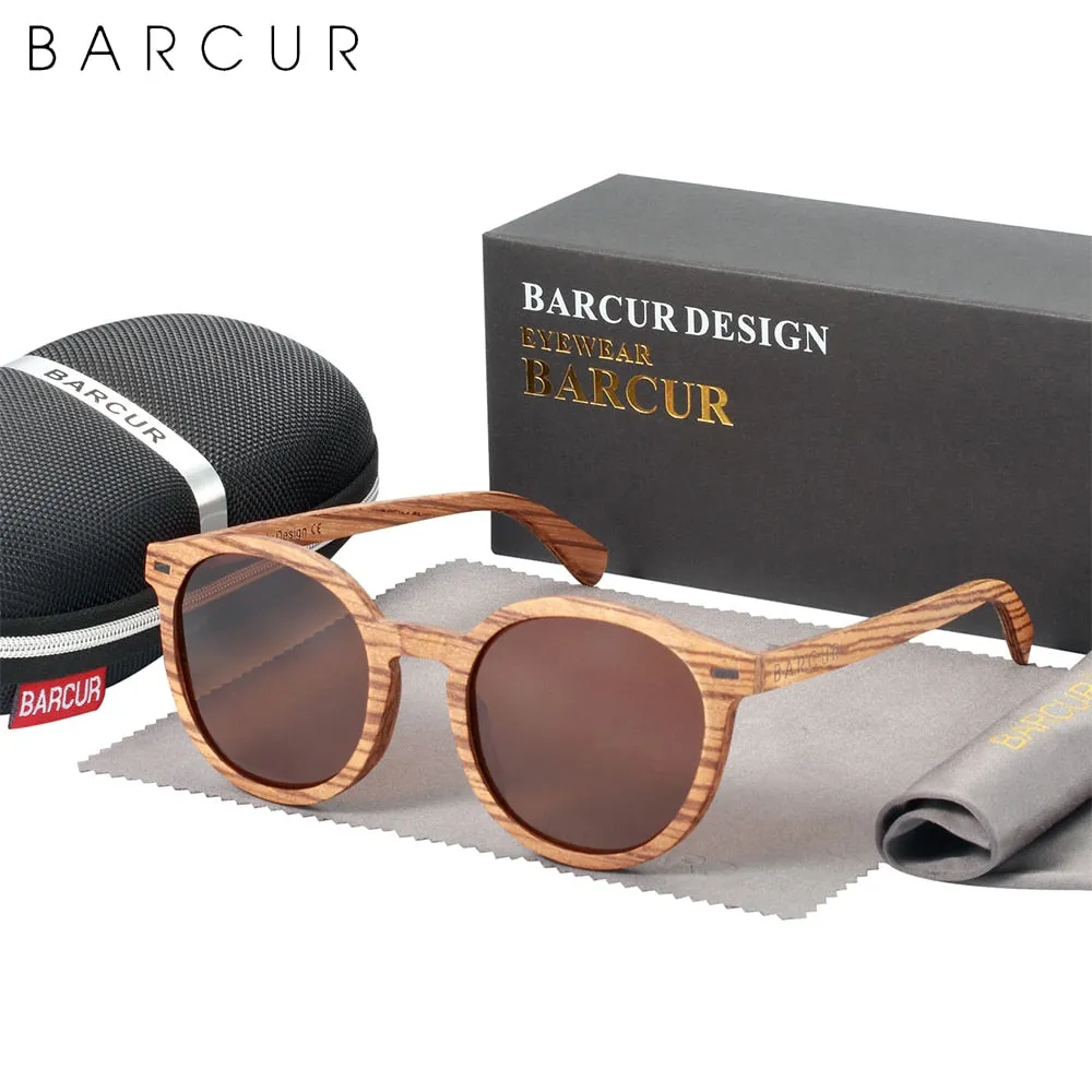 BARCUR Stylish Zebra Wood Sunglasses Round 5045