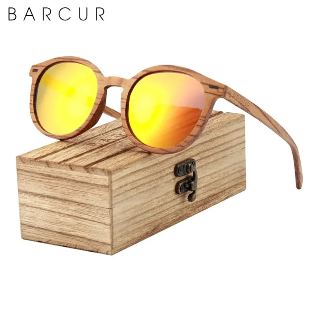 BARCUR Stylish Zebra Wood Sunglasses Round 5045