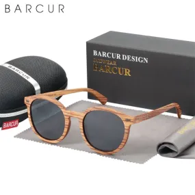BARCUR Stylish Zebra Wood Sunglasses Round 5045