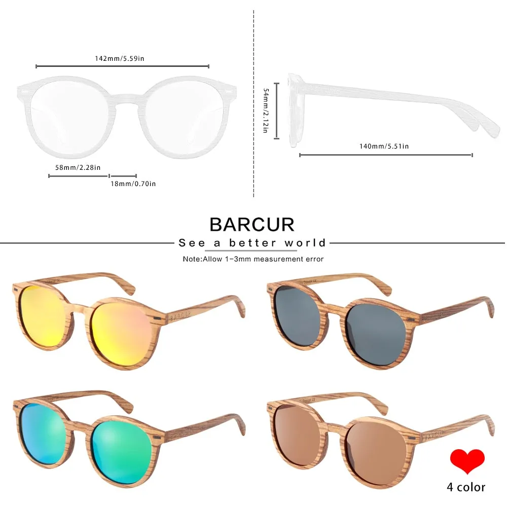 BARCUR Stylish Zebra Wood Sunglasses Round 5045