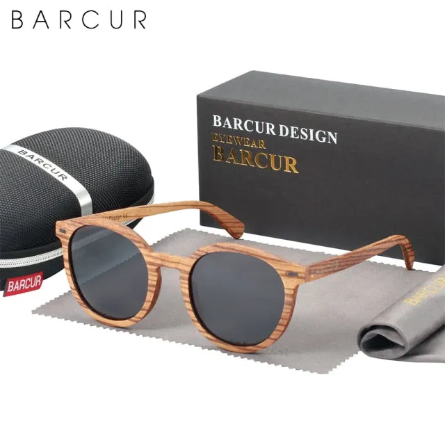 BARCUR Stylish Zebra Wood Sunglasses Round 5045