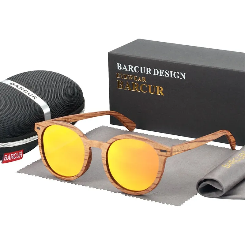 BARCUR Stylish Zebra Wood Sunglasses Round 5045