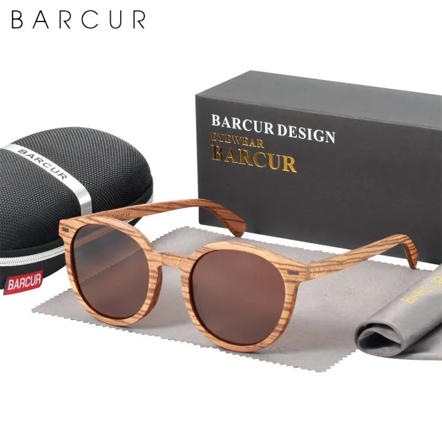 BARCUR Stylish Zebra Wood Sunglasses Round 5045