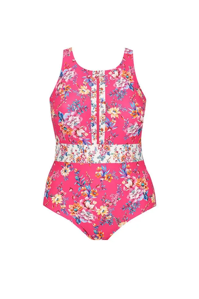 Castaway High Neck Sleeveless Zip Up One Piece