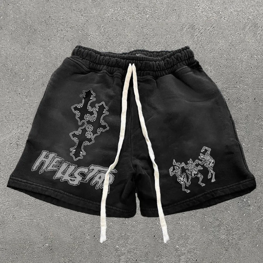Casual Cross Print Knit Shorts