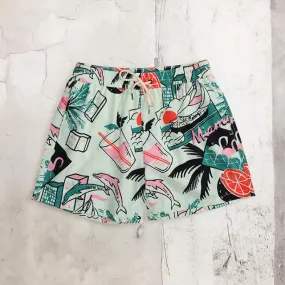 Casual Hawaiian print men's swimming trunks