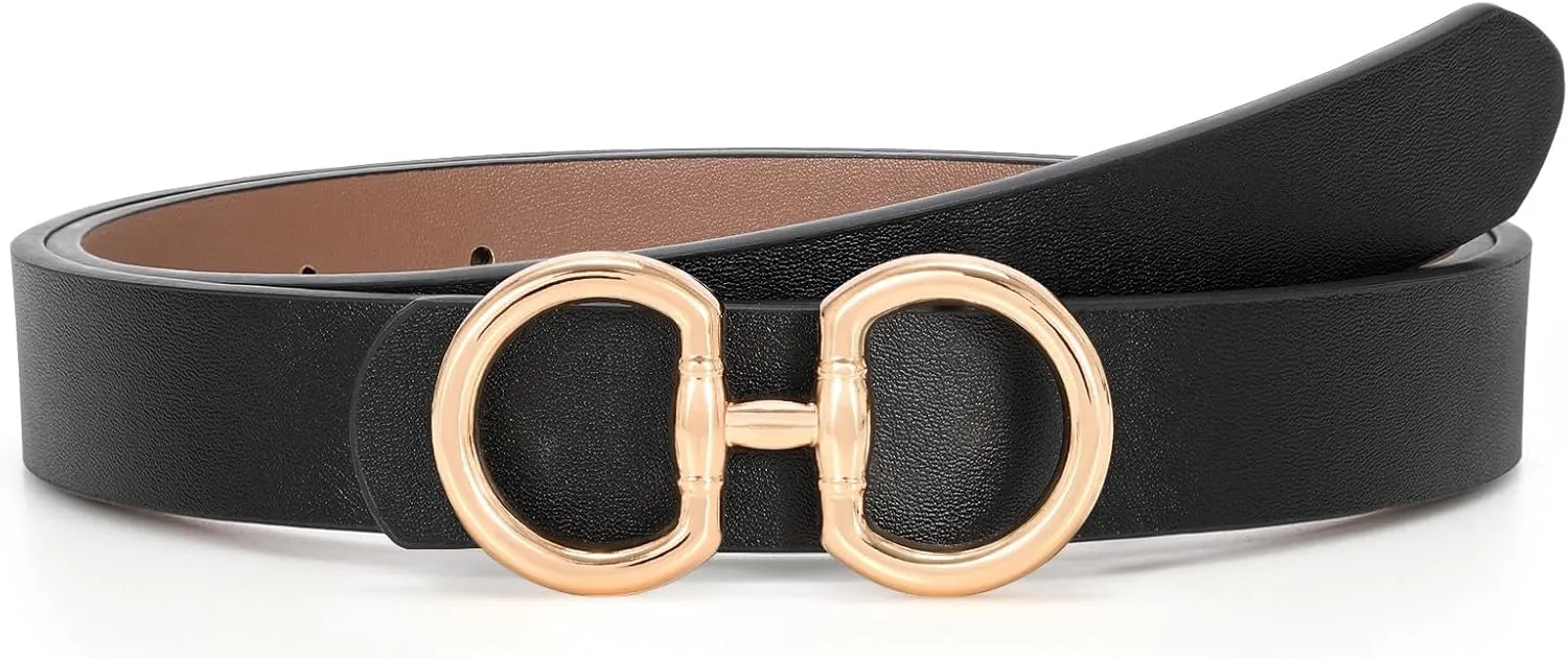 CESCOSI Reversible Leather Belt for Women with Gold Buckle 0.9 Width Ladies Leather Belt for Jeans Pants