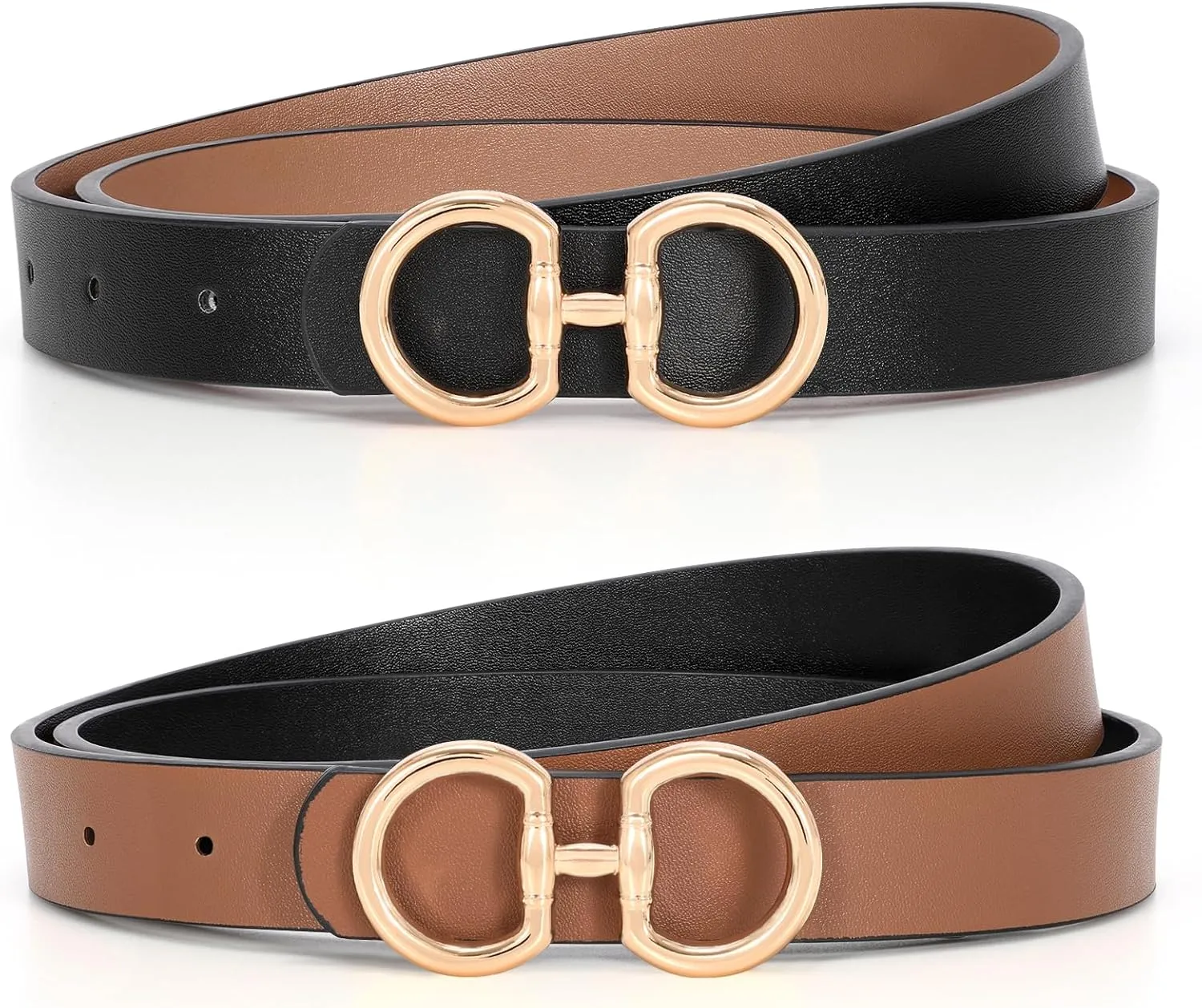CESCOSI Reversible Leather Belt for Women with Gold Buckle 0.9 Width Ladies Leather Belt for Jeans Pants