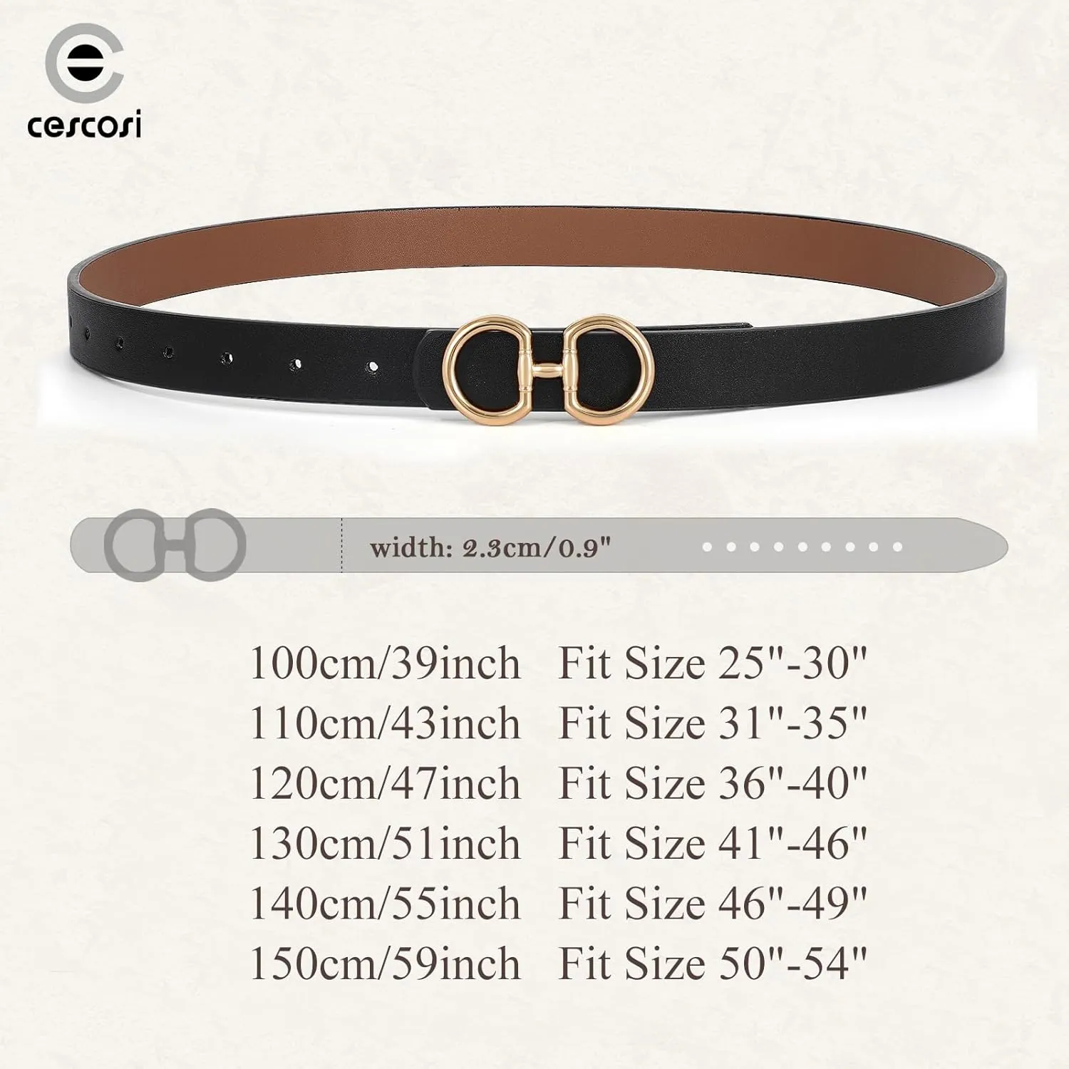 CESCOSI Reversible Leather Belt for Women with Gold Buckle 0.9 Width Ladies Leather Belt for Jeans Pants