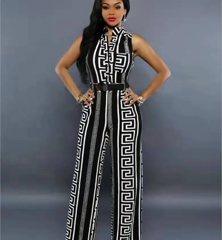 Chic Printed Jumpsuit with Belt