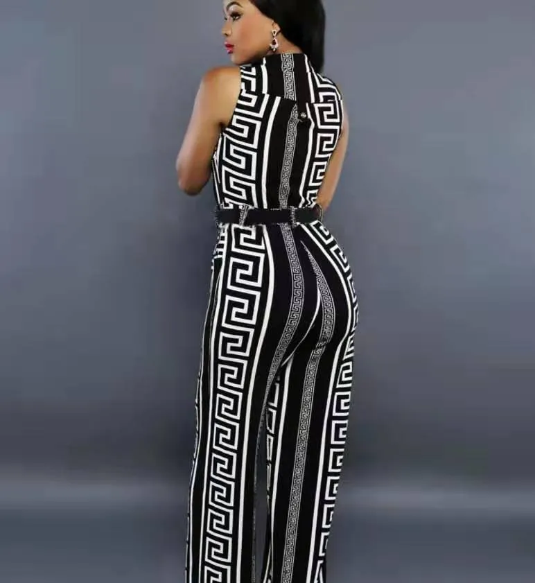 Chic Printed Jumpsuit with Belt
