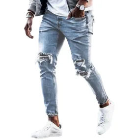 Comfy Pencil Pants Newest Mid Waisted Jeans Men's Ripped Jeans
