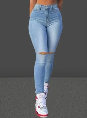 Cropped Skinny Fit Ripped Jeans for Women, Black, Light Grey, Light Wash, 4(S)-12(XL), High Stretch Denim Blend