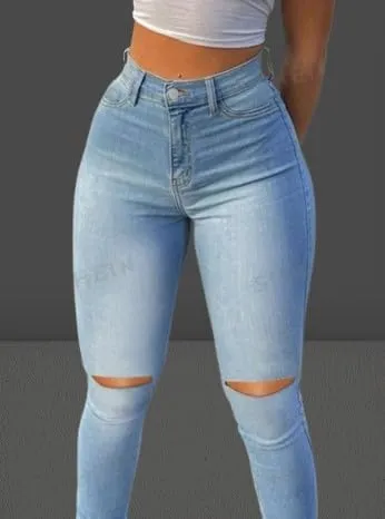 Cropped Skinny Fit Ripped Jeans for Women, Black, Light Grey, Light Wash, 4(S)-12(XL), High Stretch Denim Blend
