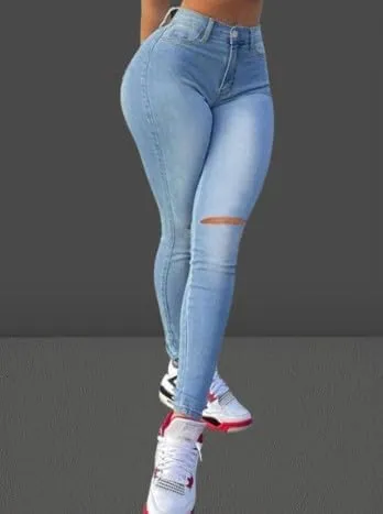 Cropped Skinny Fit Ripped Jeans for Women, Black, Light Grey, Light Wash, 4(S)-12(XL), High Stretch Denim Blend