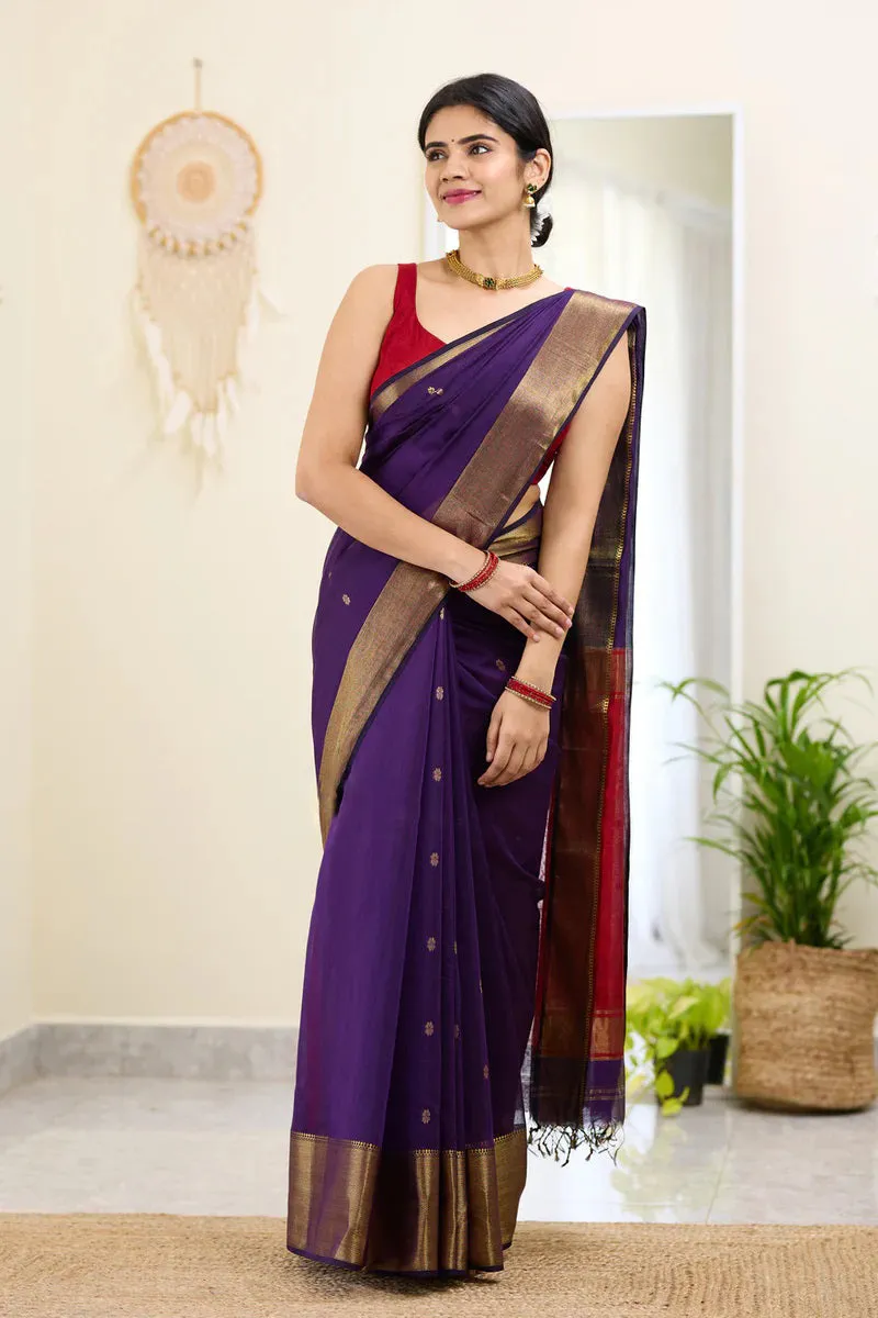 Diaphanous Purple Cotton Silk Saree With Epiphany Blouse Piece