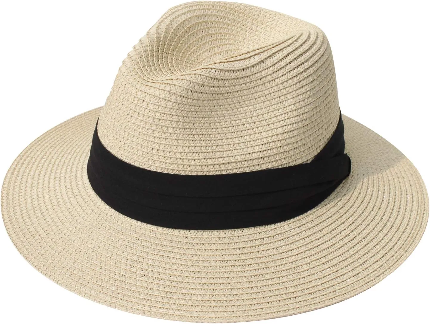 DRESHOW Women Straw Panama Hat Travel Fedora Beach Sun Hat Summer Wide Brim Straw Roll up Hat UPF 50 