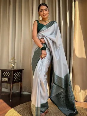 Engrossing Grey Soft Silk Saree With Invaluable Blouse Piece