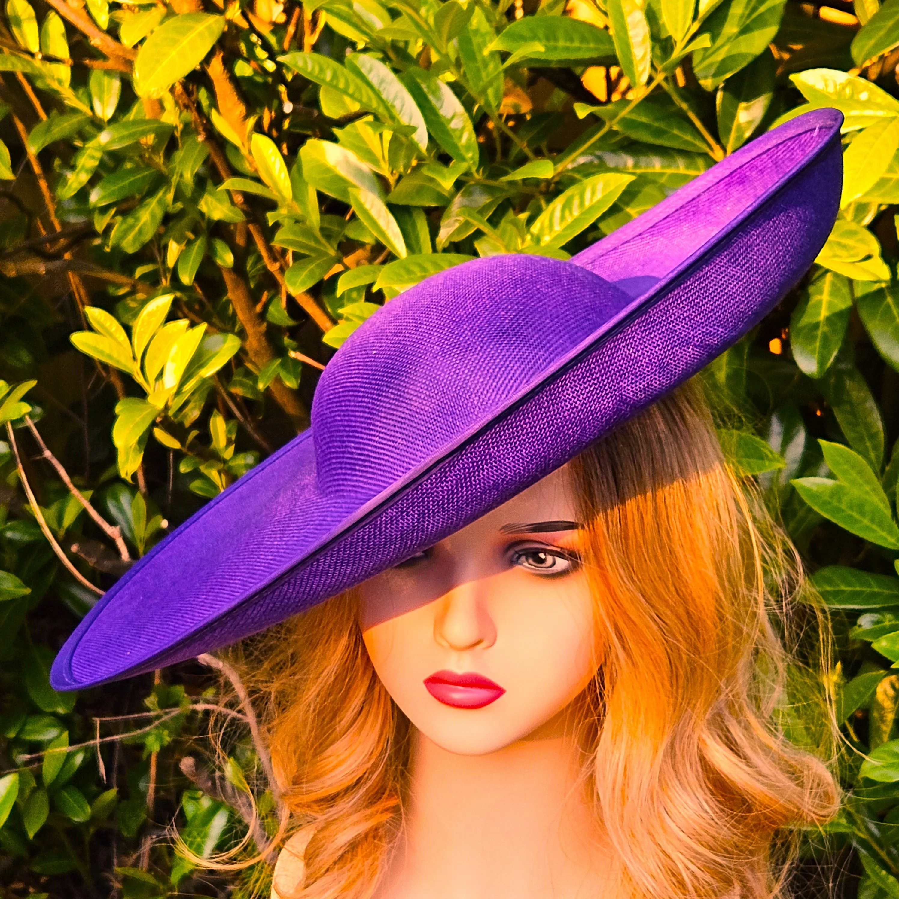 Extra Large Purple Fascinator Hat for Ascot, Church and Weddings - Ladies Occasion Hats with Wide Brims for Derby Racing - Church Hats for Women