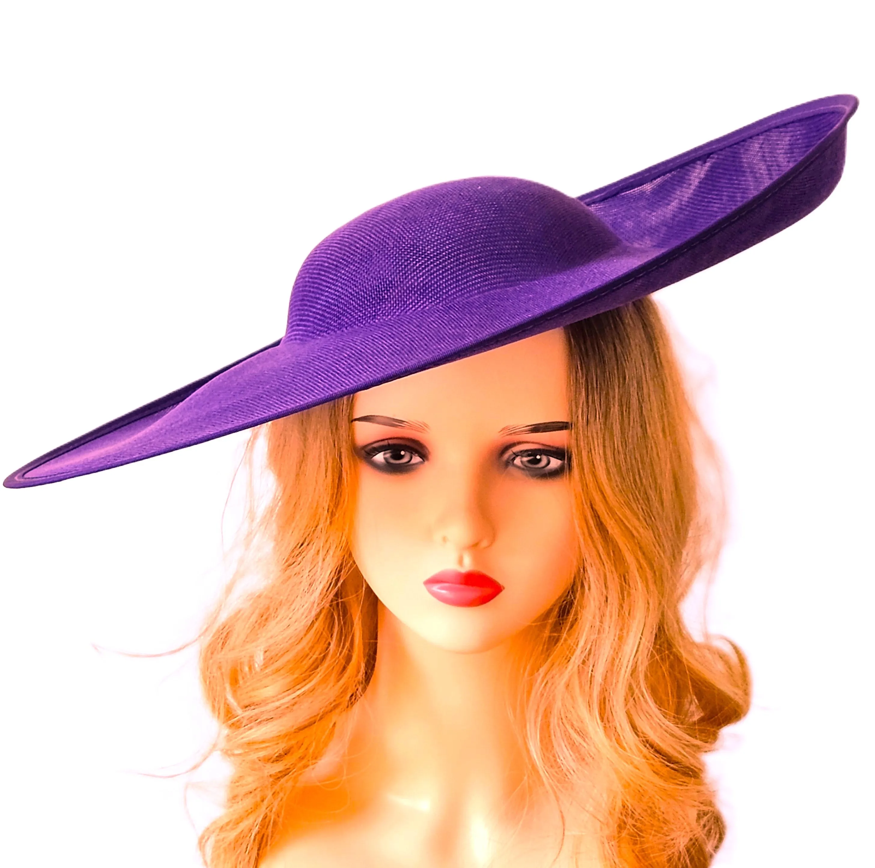 Extra Large Purple Fascinator Hat for Ascot, Church and Weddings - Ladies Occasion Hats with Wide Brims for Derby Racing - Church Hats for Women