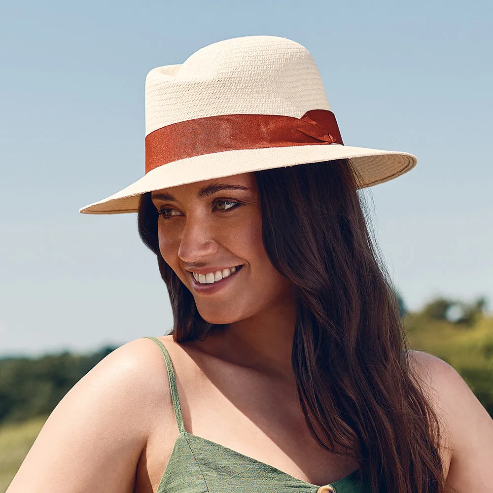 Failsworth Hats Florence Panama Fedora Hat - Natural-Rust