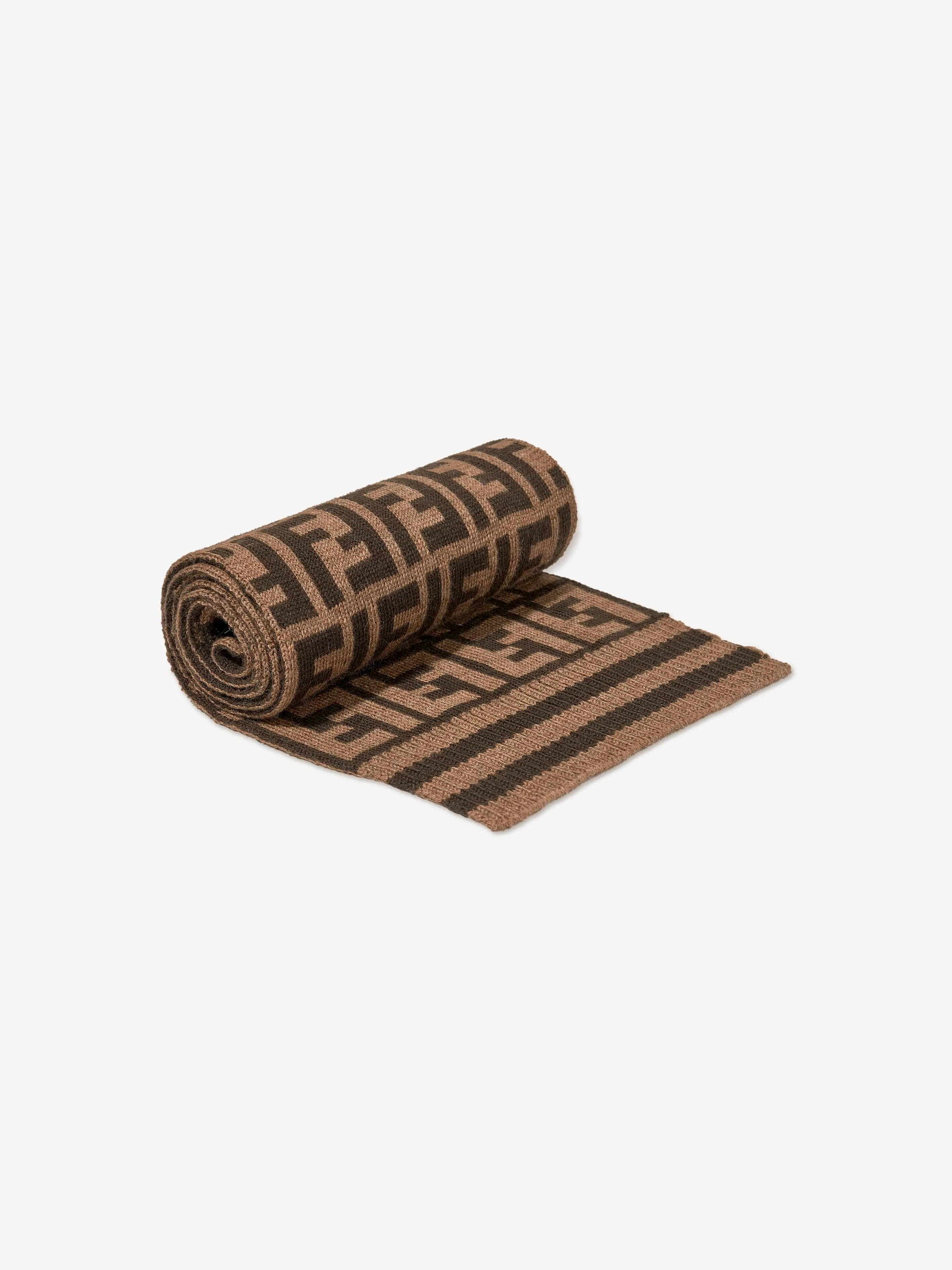 Fendi Baby Logo Hat and Scarf Set in Brown