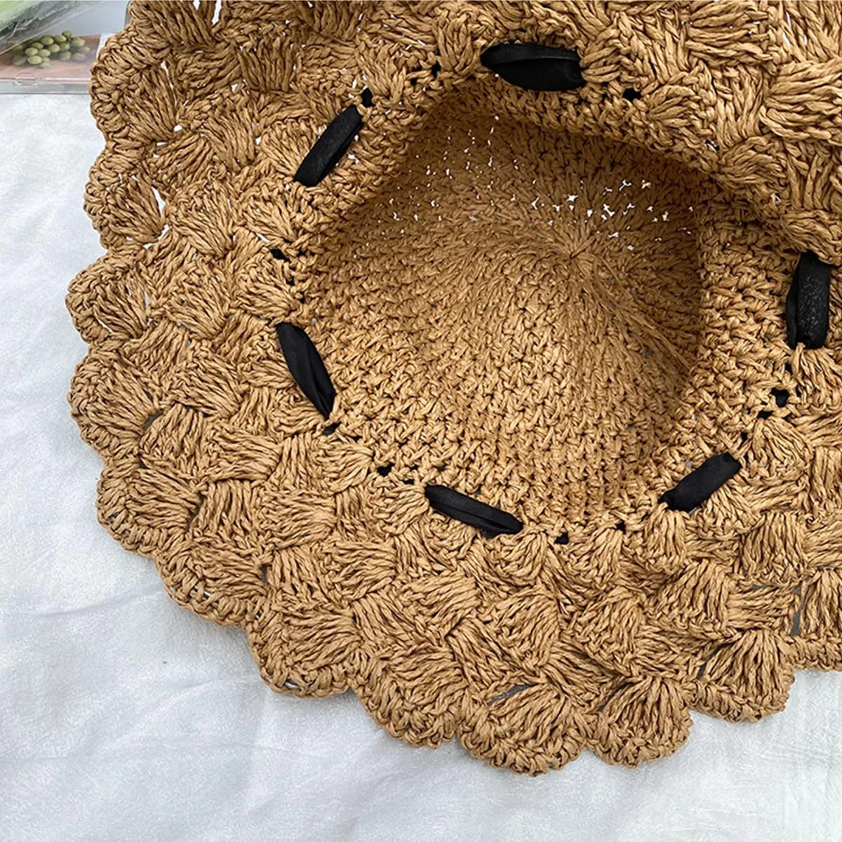 Foldable Wide Brim Floppy Straw Beach Sun Hat, Summer Cap with Bowknot for Women Girl