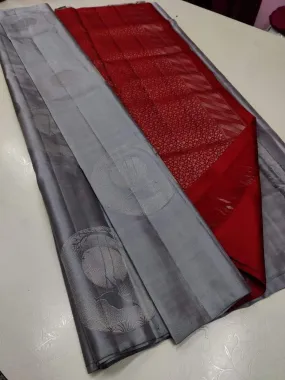 Glowing Grey Soft Silk Saree With Confounding Blouse Piece