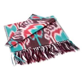 Handwoven Silk Scarf with Fringes and a Bright Palette - Serene Samarkand | NOVICA
