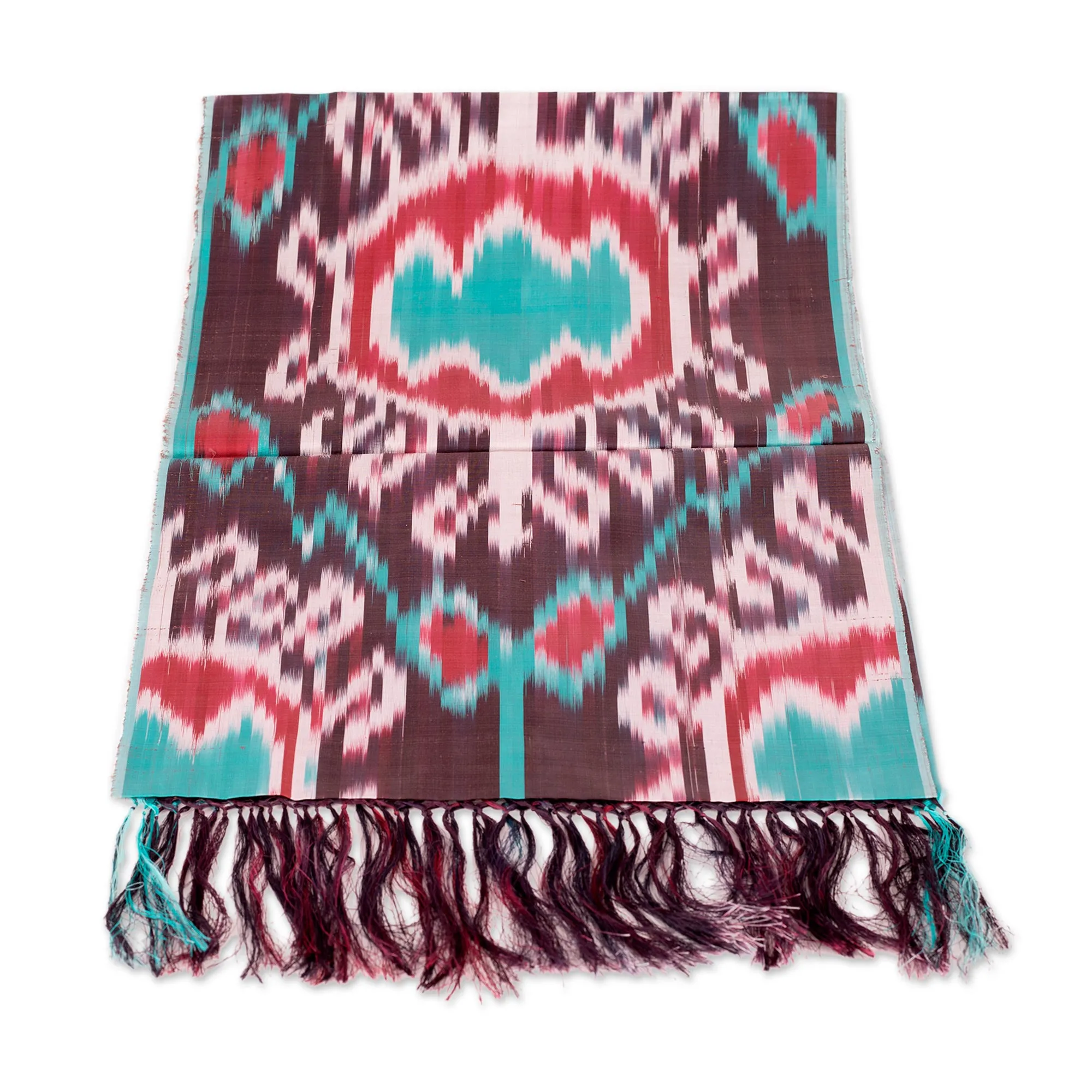 Handwoven Silk Scarf with Fringes and a Bright Palette - Serene Samarkand | NOVICA