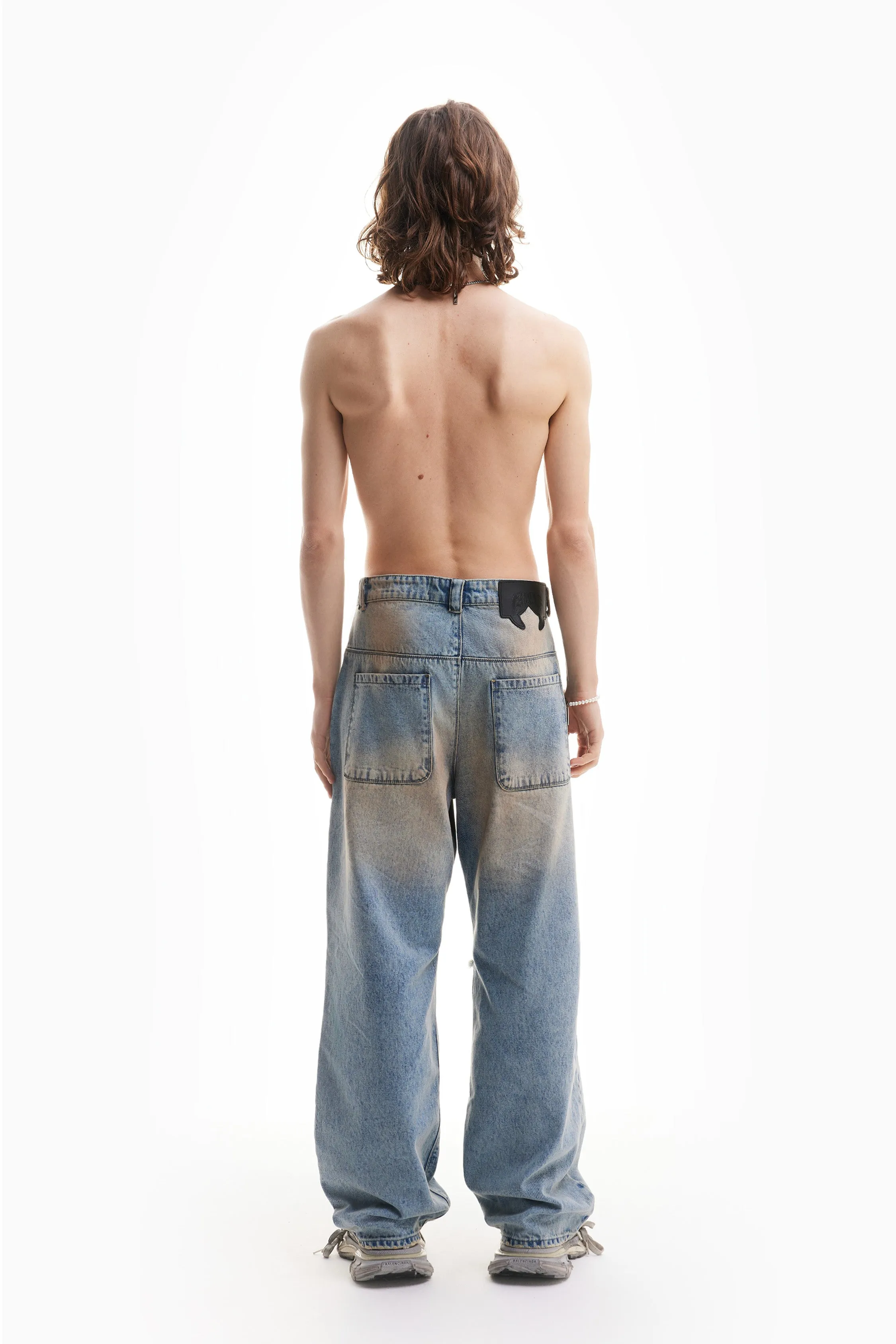 HEAVY BAGGY DISTRESSED DENIM SAND WASH DIRT WASH