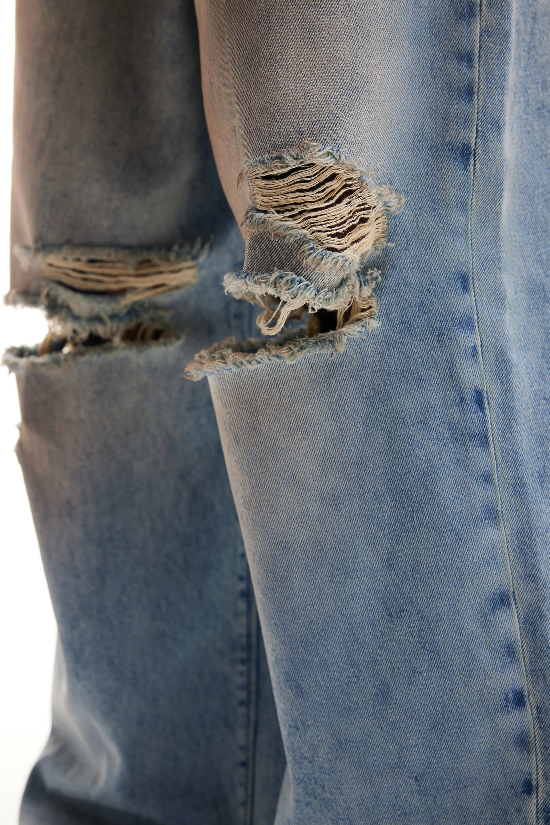 HEAVY BAGGY DISTRESSED DENIM SAND WASH DIRT WASH