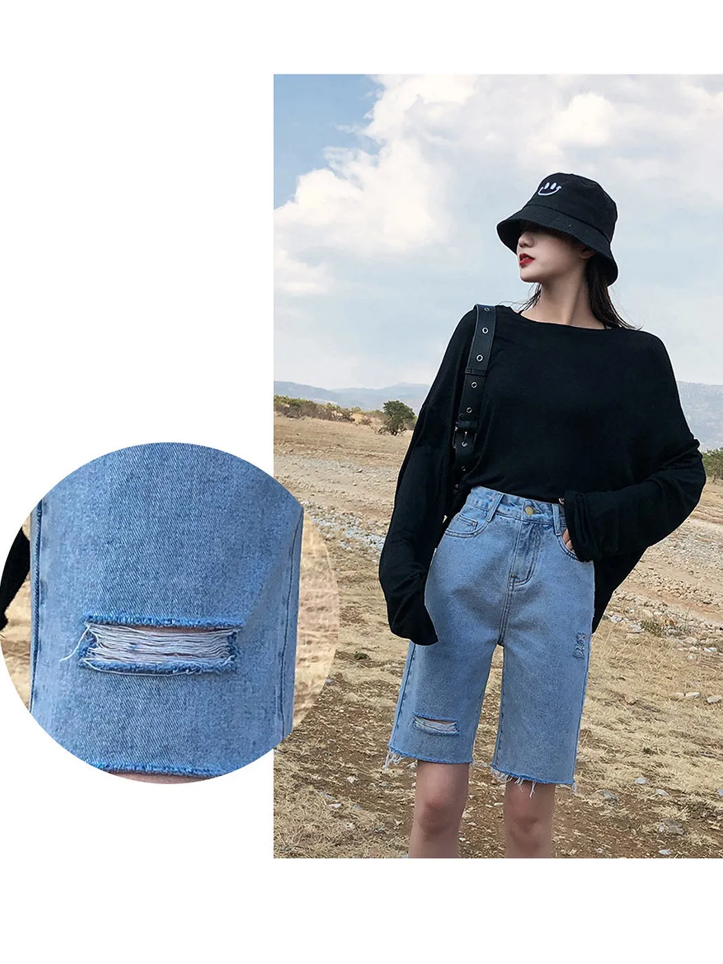 High Waisted Capri Bermuda Denim Shorts