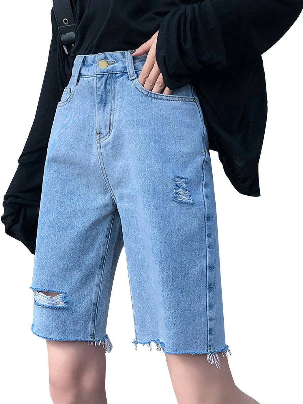 High Waisted Capri Bermuda Denim Shorts